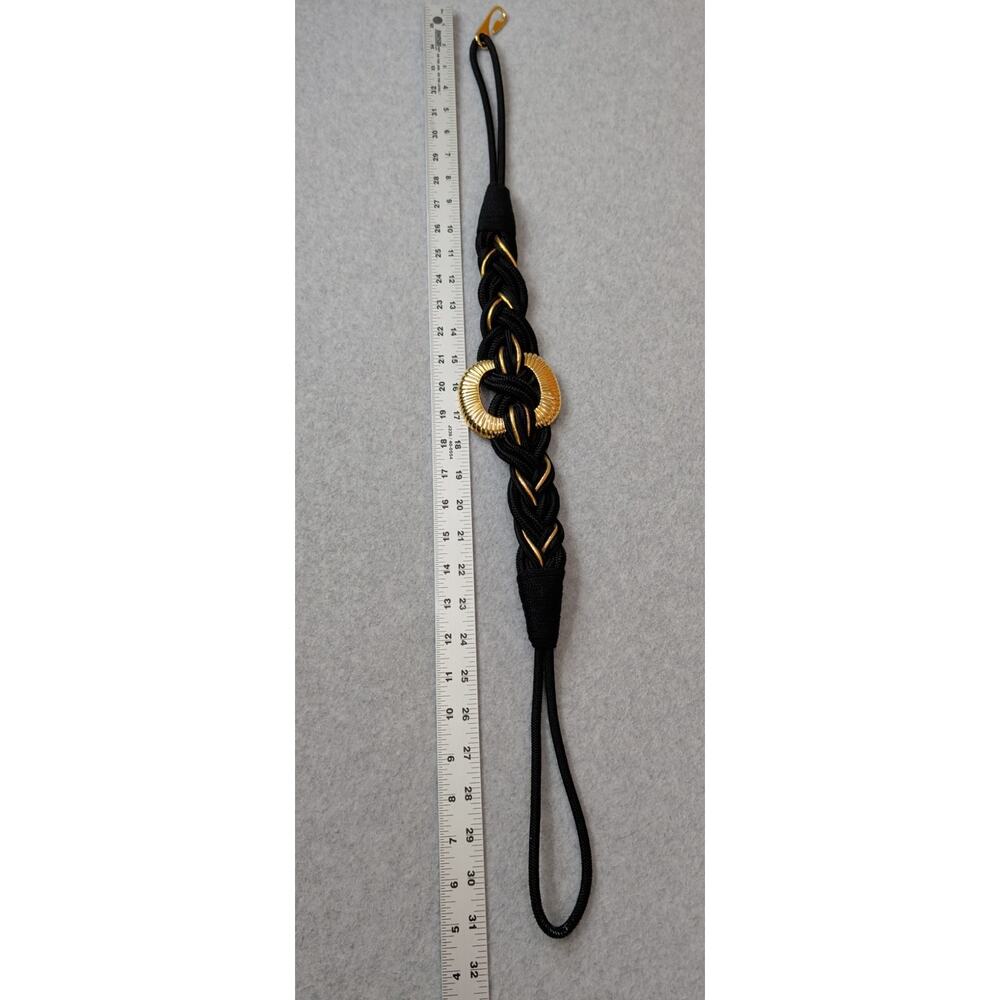 Vintage Leather Shop Womens Black Belt Woven Braided Rope Gold Hardward Stretch - Picture 5 of 8